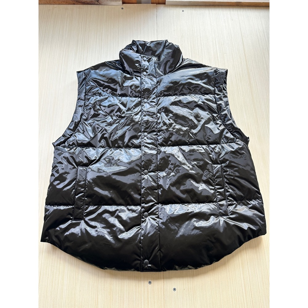 Offline by Aerie Puffer Vest Shiny Black Sleeveless Padded Outerwear Large